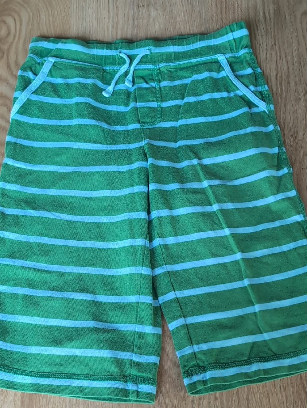 Mini Boden Green and Light Blue Striped Shorts 9 Y